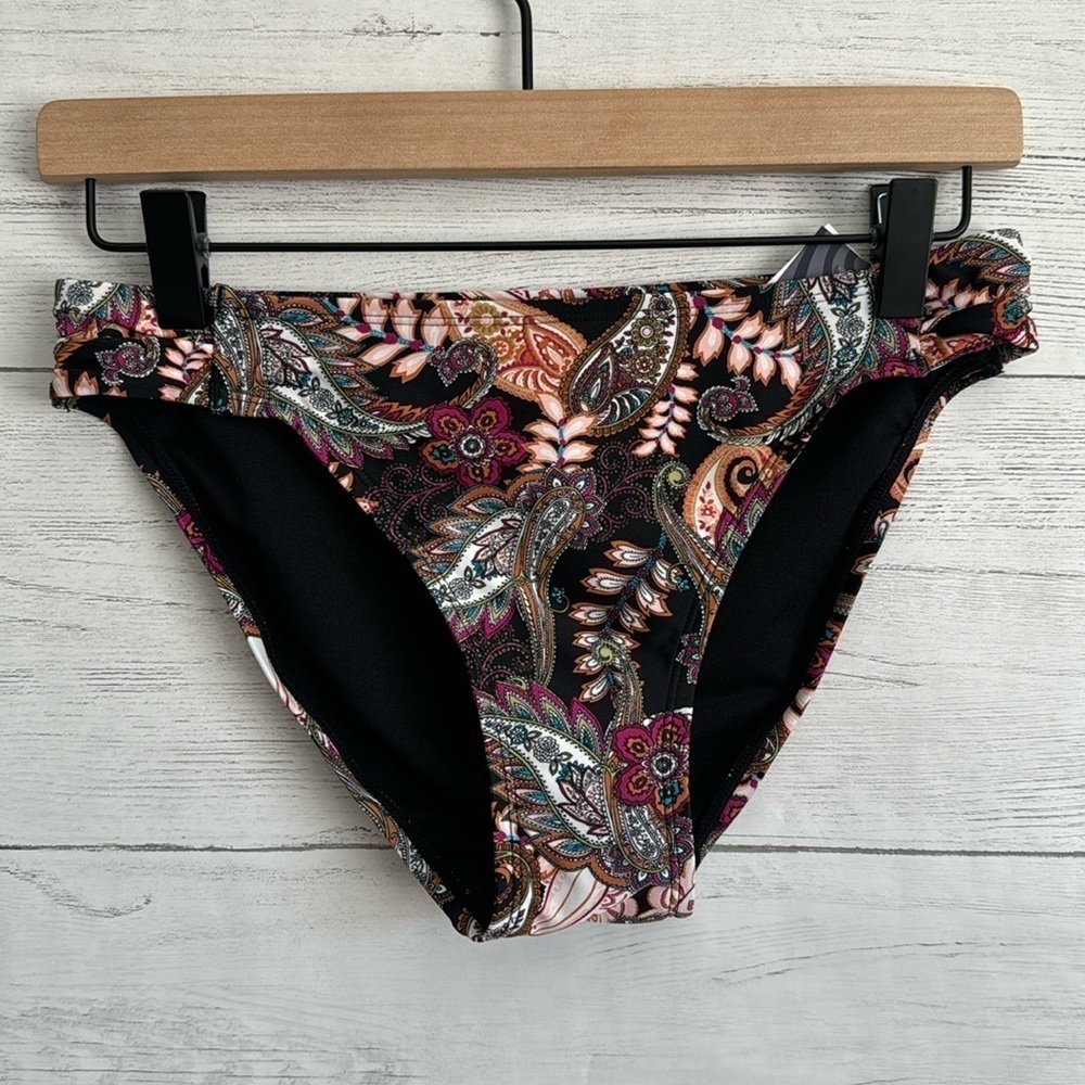 AQUA COUTURE Paisley Floral Print Bikini Bottom | SIZE S